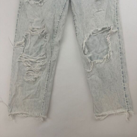 SO Women's Distressed Blue Denim High Rise Mom Jean Size 7/28W Paper Bag Waist - Picture 3 of 11